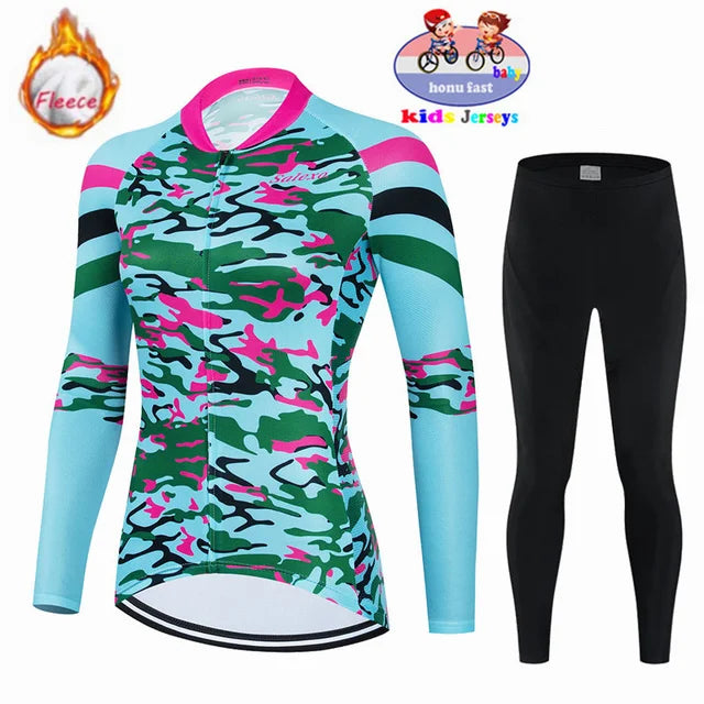 Ensemble de maillot de cyclisme thermique pour enfants