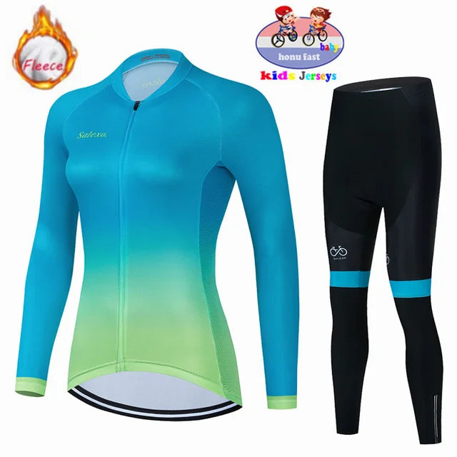 Ensemble de maillot de cyclisme thermique pour enfants
